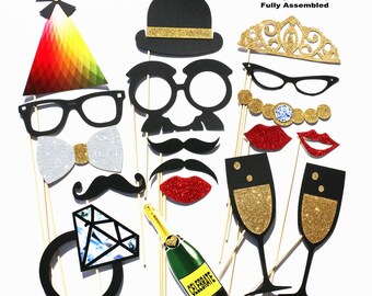 Bridal Shower Photo Booth Props - 18 Piece Wedding Party Favor Set - Wedding Favor Photobooth Wedding Photo Props