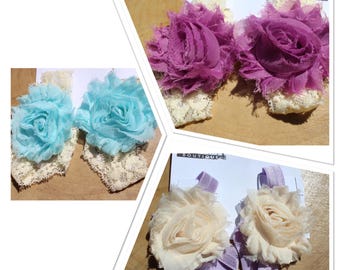 6 mo+, Baby Barefoot Sandals, Elastic Sandals, Baby Sandals, Flower Sandals, Photo Prop, Baby Accessories, Baby Gift, Shabby chic, 6 month +