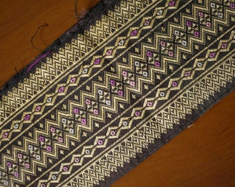 Antique vintage Lao textile - asian tribal textile - bottom decoration from sarong - Isan/ Lao weaving piece - recycled textile