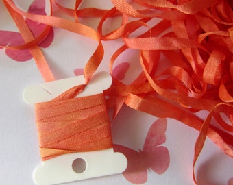 Hand Dyed Silk Ribbon - Embroidery - 4mm - Needlecraft - Salmon