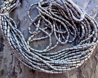 Brass Tube, 4mm, Rice Bead, African Brass, African Trade Bead, Matte Light Silver, 25 Inch Strand, Priced per Strand