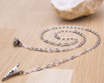 Gemstone napkin neck chain clips - Rose quartz and pink bead silver serviette clip napkin chain | Foodie gifts | Napkin holder cord