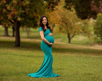 Maternity Gown-Maternity Dress-Fitted Maternity Gown for Photo Shoot-Sweetheart Dress-Maxi Gown-Short Sleeves Dress-BELLA Dress