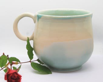 Coffee Lovers Handmade Pottery Mug, Coffee mug, light blue mug, ceramic mug, romantic mug, tea mug, handmade gift, housewarming gift D07