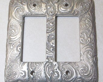 Silver Swirls single, double or triple toggle rocker light switch cover