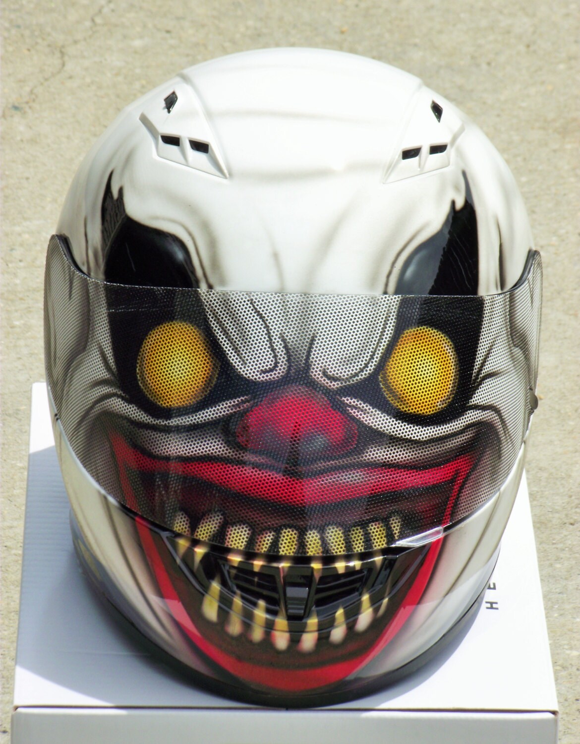 Scary Clown custom airbrush painted motorcycle helmet