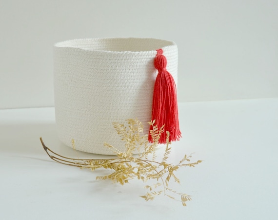 Cotton pot, Cotton planter, Organisation basket, Wedding anniversary gift, White and red décor, Plant pot, Toy basket , Yarn basket