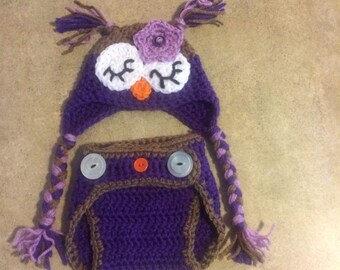 Owl Ear-flap Hat & Diaper Cover