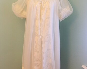 Miss Elaine Off White Chiffon Peignoir Set
