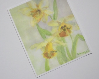 Springtime Daffodils Print Yellow Daffodil Flower Watercolor Picture Spring Flowers Painting Narcissus Home Office Wall Decor Art Artwork