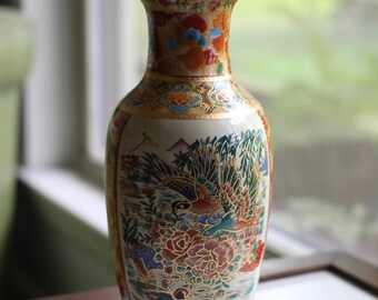 Vintage Porcelain Satsuma Style Bird Vase