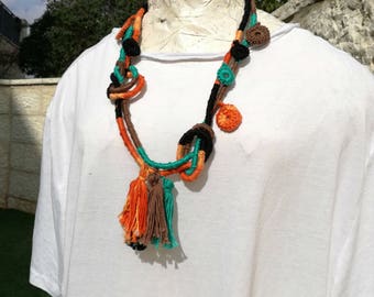 Tribal statement necklace, Wrapped necklace, Strand tribal necklace, Colorful layered necklace, Ethnicity rope necklace, Colorful necklace