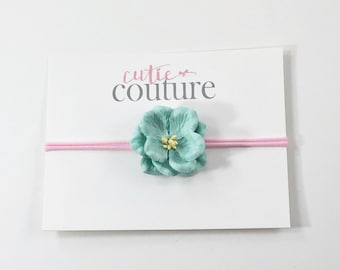 Pink Headband, mint headband, nylon headband, Pink Flower Headband, pink and mint headband, Pink petite Headband, flower headband, newborn