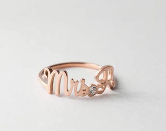 Personalized Name Ring with Birthstone • Future Mrs Initials Ring • Custom Monogram Name Ring • Wedding Gift • Mother's Gift RM39F07
