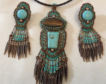 Turquoise necklace and earrings set