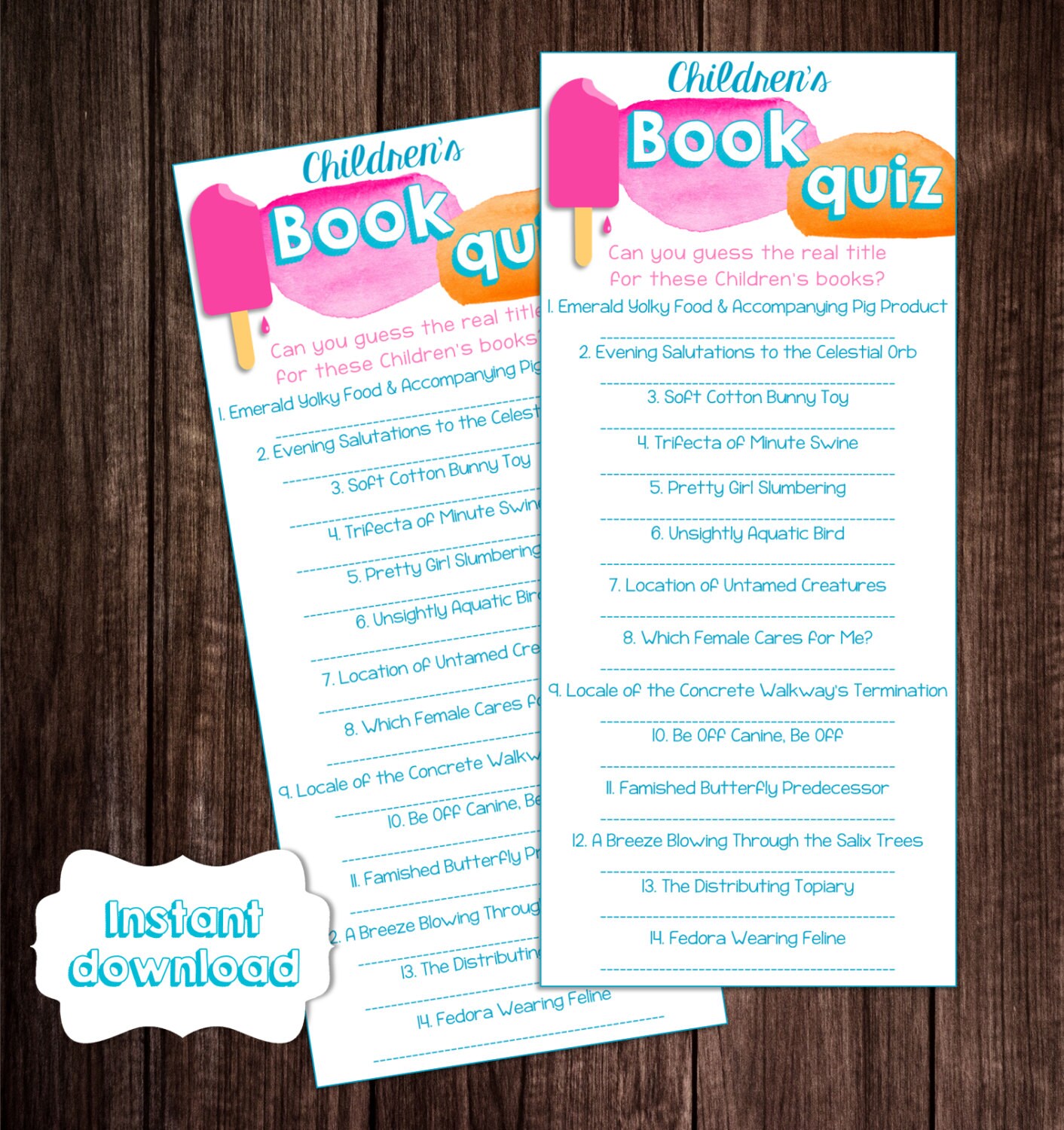Baby Book Title Quiz Printable Ready To Pop Baby Shower Game