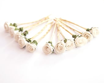 Bridal Hair Accessories, White Rose, White flower Hair Bobby Pins-set 6