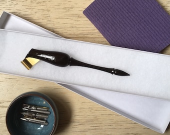 Oblique pen holder in African Blackwood, with flexible brass flange perfect for NikkoG and other nibs suitable for calligraphy