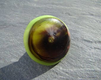 Lime and purple coated of transparent green glass ring