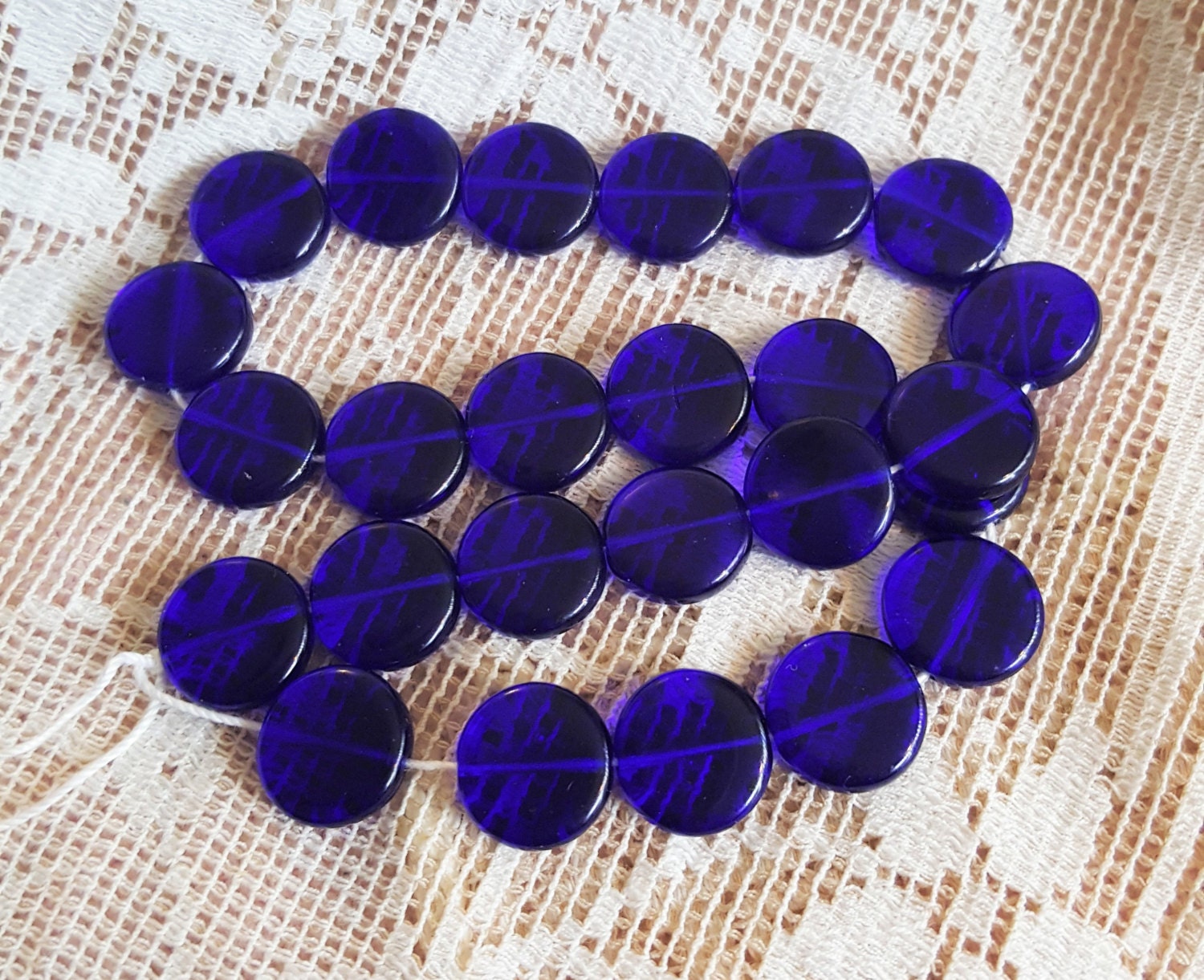 Stunning cobalt blue Czech Glass beads coin shape 13mm by