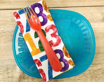 Small Size Napkins - Perfect for Lunchbox - ABC or 123 - Set of 2 Reversible Napkins