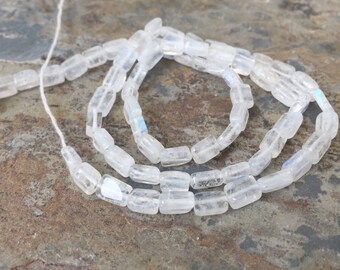 Moonstone Rectangle Beads, Rainbow Moonstone Rectangle Beads, 5 to 6mm, 13.5 inch strand.