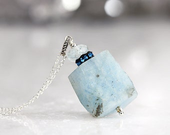 Raw Aquamarine Necklace - Rough Gemstone Jewelry - Blue Stone Necklace - Raw Aquamarine Pendant - March Birthstone - Aquamarine Jewelry
