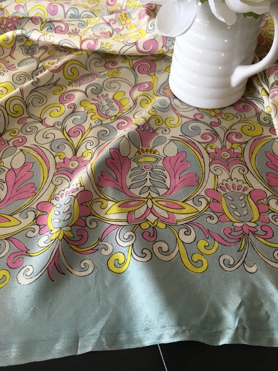 Vintage Retro Pastel Paisley Fabric Silk