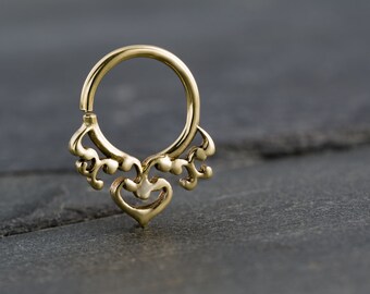 Tiny Gold Septum Ring For Pierced Nose. Indian, Tribal Design.