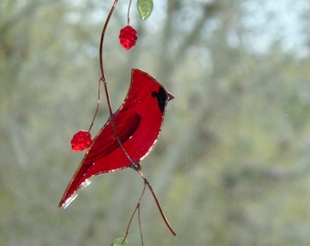 Cardinal stained glass suncatcher