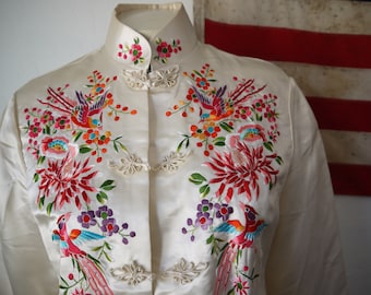 Vintage Hanfu Embroidered Blouse Kimono Jacket / embroidered jacket from Shanghai / Silk asian embroidered jacket / chinese embroidered top