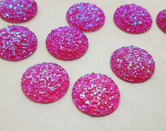 18mm Hot Pink Faux Druzy Cabochon - 6 Pcs
