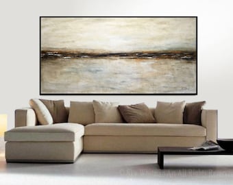 XXL Large Original Oil Painting Landscape Earth Tones Abstract Art Taupe Brown Huge Contemporary Modern Art Work Ready To Hang Sky Whitman