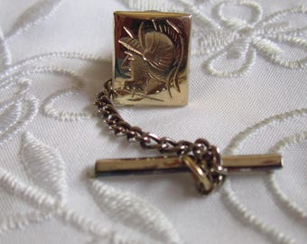 Vintage Tie Tack With Etched Head of Roman Soldier