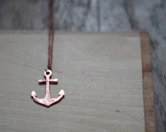 Anchor Necklace- In Gold, Bronze, or Copper- Statement, Hand Carved