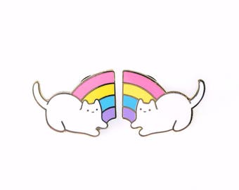 Rainbow Baby Cats Enamel Pin Set - White Kitten Silver Metal Lapel Badge - Cute Illustration by Sparkle Collective