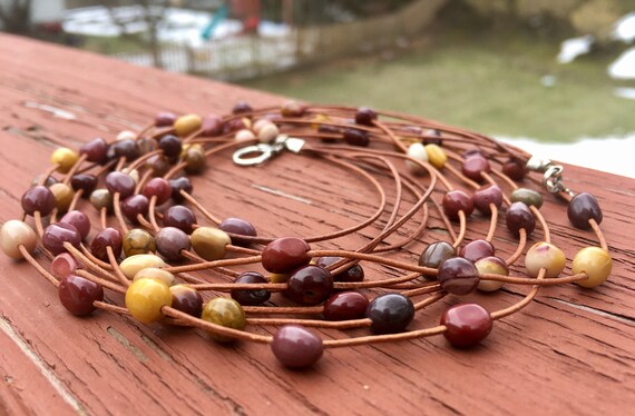 Multi-strand Necklace featuring 5 mookaite beaded leather cord