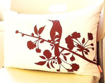 SALE Burgundy Red on Off White Blooming Blossom Rectangle Pillow