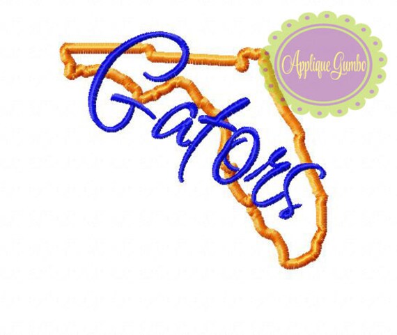 Items Similar To Florida Map With Gators Machine Embroidery Applique Design On Etsy 