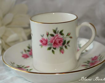 Crown Staffordshire, England: Demitasse and saucer with pink roses