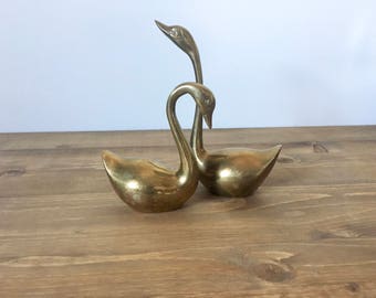 Vintage Pair of Brass Swans