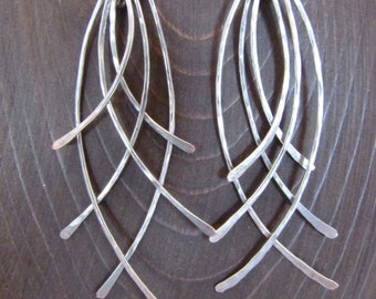 silver paddle feather earrings