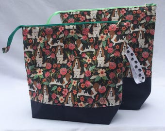 REDUCED PRICE SALE Basset Hound knitting or crocheting project bag