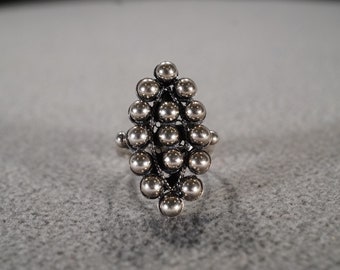 Vintage Sterling Silver Band Ring Fancy Raised Relief Bead Design Setting Art Deco Style, Size 6