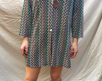 Vintage 90s Does 70s Zig Zag Colorful Long Sleeved Dress/Top