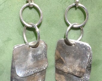 Hand Forged Sterling Silver Square Earrings