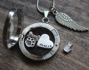 Pet Loss Necklace, Pet Memorial Gift, Glass Floating Locket for Fur Ashes Picture, Loss of Pet, Gift for Loss of Dog, pet remembrance