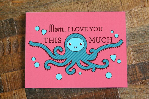 Funny Mothers Day Card Cute Card for Mom Octopus Art funny