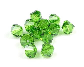 12 FERN GREEN 6mm Bicones Swarovski Crystal Elements Bicones Article 5301 5328 Rich Grass Green Beads