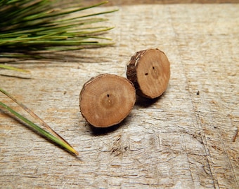 XXL Rustic Cherry Twig Wooden Stud Earrings by Tanja Sova